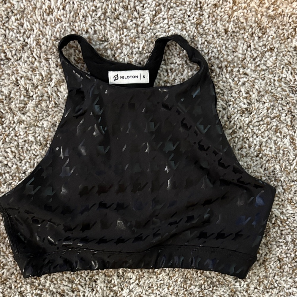 Peloton Black Houndstooth Patterned Sports Bra